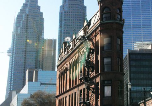 Toronto's Flatiron Building at the corner of Front, Wellington and Church Street.